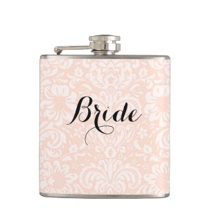 Pink Vintage Damask Bride Flask