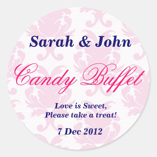 Pink Vintage damask Candy Buffet Sticker (Front)