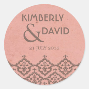 Pink Vintage Damask Wedding Label