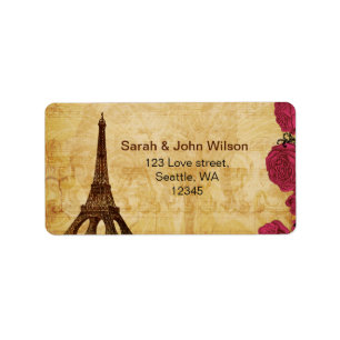 Pink vintage eiffel tower Paris address labels