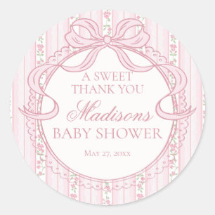 Pink Vintage Fancy Floral Baby Shower Circle Classic Round Sticker