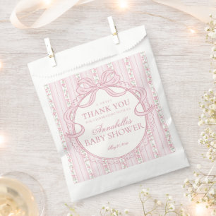 Pink Vintage Fancy Floral Baby Shower Dessert Favour Bag