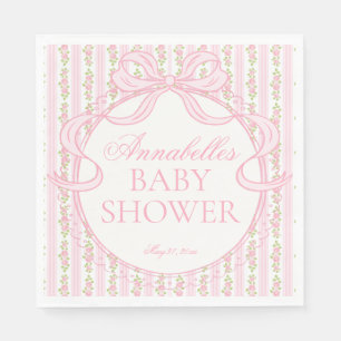 Pink Vintage Fancy Floral Baby Shower Dessert Napkin