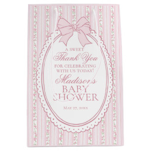 Pink Vintage Fancy Floral Baby Shower Favours Medium Gift Bag