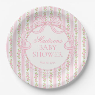 Pink Vintage Fancy Floral Baby Shower Paper Plate