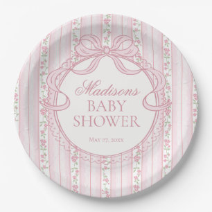 Pink Vintage Fancy Floral Baby Shower Paper Plate