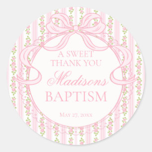 Pink Vintage Fancy Floral Baptism Circle Classic Round Sticker