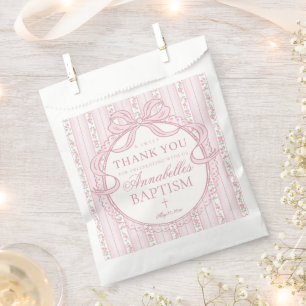 Pink Vintage Fancy Floral Baptism Dessert Favour Bag