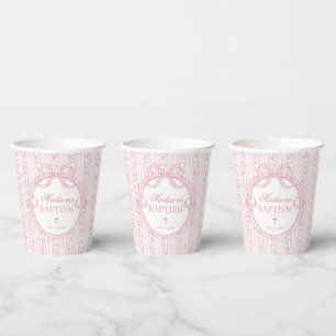 Pink Vintage Fancy Floral Baptism Paper Cups