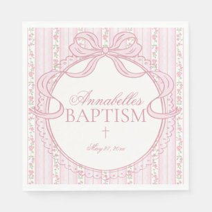 Pink Vintage Fancy Floral Baptism Table Decor Napkin