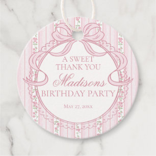 Pink Vintage Fancy Floral Birthday Party Circle Favour Tags
