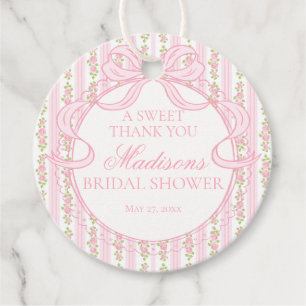 Pink Vintage Fancy Floral Bridal Shower Circle Favour Tags