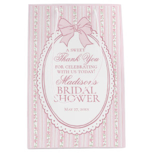 Pink Vintage Fancy Floral Bridal Shower Favours Medium Gift Bag