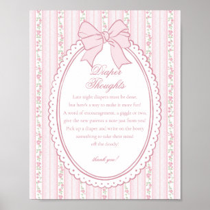 Pink Vintage Fancy Floral Diaper Thoughts Baby Poster