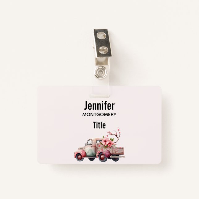 Pink Vintage Farmer's Truck Badge (Front with Clip)