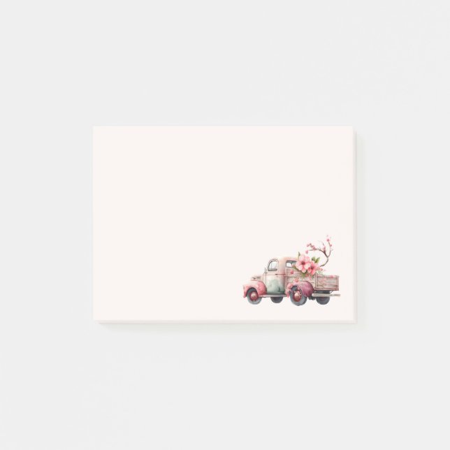Pink Vintage Farmer's Truck Post-it Notes (Front)