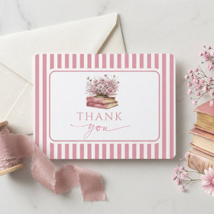 Pink Vintage Floral Book A New Chapter Begins Thank You Card