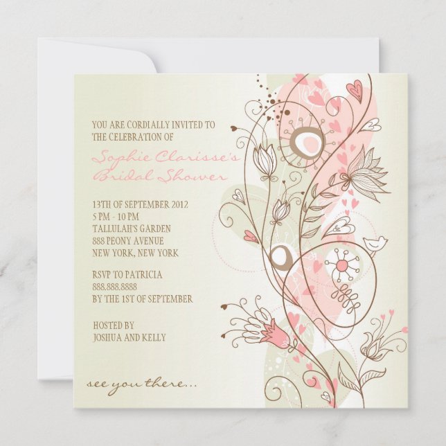 Pink Vintage Floral Bridal Shower Invitations (Front)