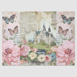 Pink Vintage Floral Ephemera Collage Decoupage Tissue Paper