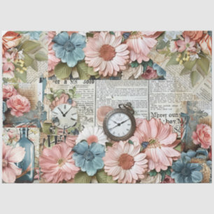 Pink Vintage Floral Ephemera Collage Decoupage Tissue Paper