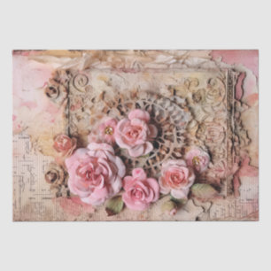 Pink Vintage Floral Grunge Decoupage Tissue Paper