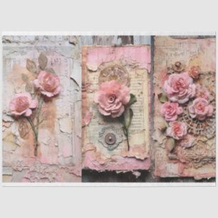 Pink Vintage Floral Grunge Decoupage Tissue Paper