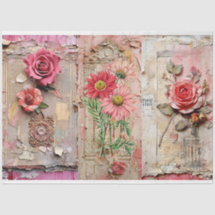 Pink Vintage Floral Grunge Decoupage Tissue Paper
