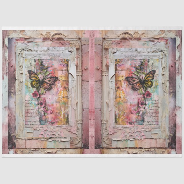 Pink Vintage Floral Grunge Decoupage Tissue Paper (Front)
