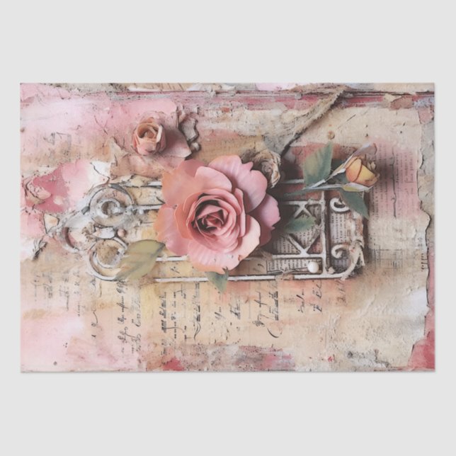 Pink Vintage Floral Grunge Decoupage Tissue Paper (Front)