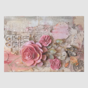 Pink Vintage Floral Grunge Decoupage Tissue Paper