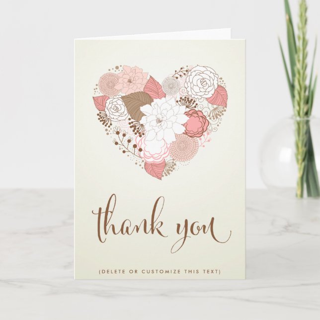 PINK VINTAGE FLORAL HEART THANK YOU CARD (Front)