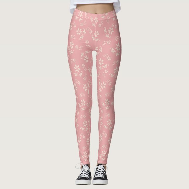 Pink Vintage Floral Leggings (Front)