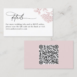 Pink Vintage Floral QR Code Wedding Details Card