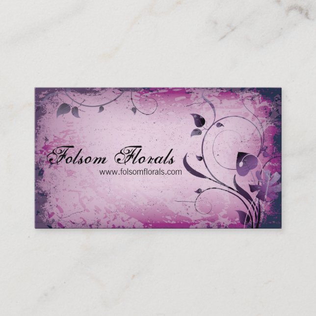 Pink Vintage Florist Leafy Swirl Business Card (Front)
