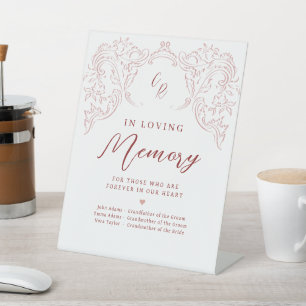 Pink Vintage Flourish Monogram in loving memory Pedestal Sign