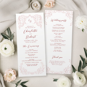 Pink Vintage Flourish Monogram Wedding Program