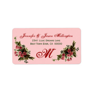 Pink Vintage Flowers and Ivy Monogram Wedding Label