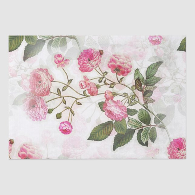 Pink Vintage Flowers Decoupage Tissue Paper (Front)