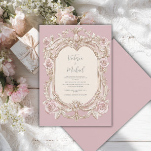 Pink Vintage Frame Elegant Wedding Invitation