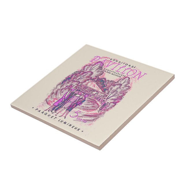 Pink Vintage French Advertising Event Poster  Tile (Side)