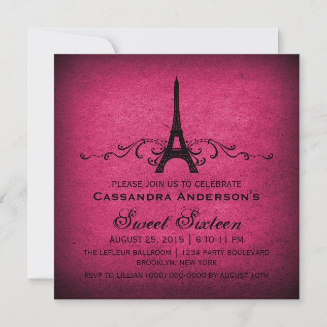 Pink Vintage French Flourish Sweet 16 Invite (Front)