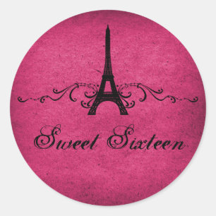 Pink Vintage French Flourish Sweet 16 Stickers