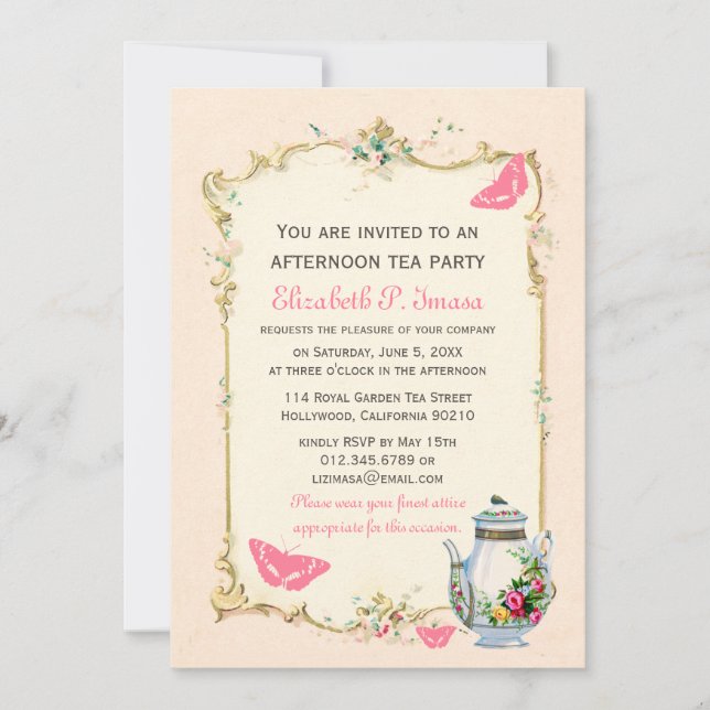Pink Vintage French Tea Party Invitation (Front)