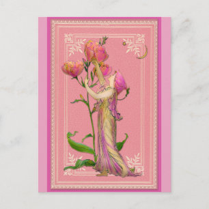 Pink Vintage Garden Fairy Floral Postcard