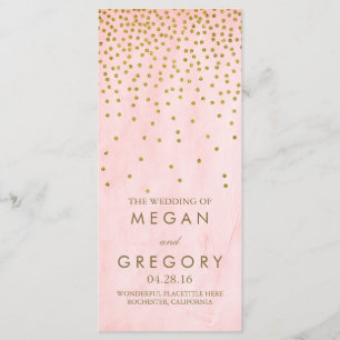 Pink Vintage Gold Confetti Wedding Programs