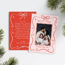 Pink Vintage Hand-Drawn Bow Frame Photo Christmas