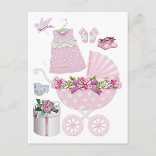 Pink Vintage Its A Girl Postcard (Front)