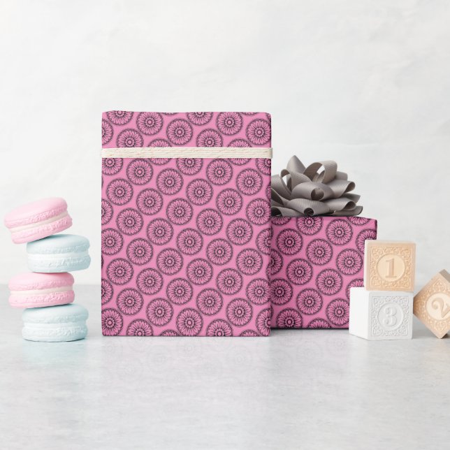 Pink Vintage Japanese Rosette Flower Wrapping Paper (Baby Shower)