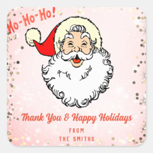 Pink Vintage Jolly Santa  Christmas Thank You Square Sticker
