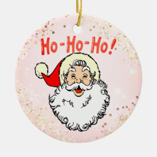 Pink Vintage Jolly Santa Smiling Face Christmas Ceramic Ornament